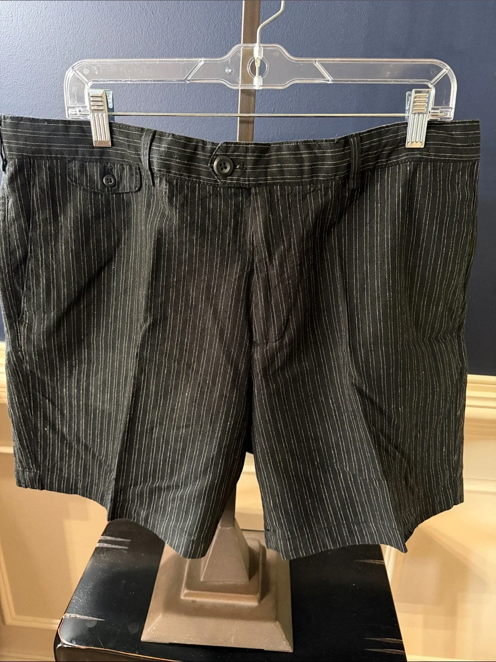 Men's Black Pinstripe Shorts